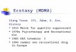 Ecstasy (MDMA) Slang Terms XTC, Adam, E, Eve, History 1914 Merck for appetite suppressant 1970s Psycotherapy and Recreational Use 1985 DEA Schedule I 1996
