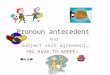Pronoun antecedent And Subject verb agreement… YOU HAVE TO AGREE!