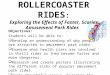 ROLLERCOASTER RIDES : Exploring the Effects of Faster, Scarier Amusement Park Rides Objectives: Students will be able to:  Develop an understanding of