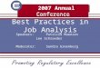 2007 Annual Conference Best Practices in Job Analysis Speakers: Patricia Muenzen Lee Schroeder Moderator: Sandra Greenberg