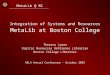 MetaLib @ BC Integration of Systems and Resources MetaLib at Boston College Theresa Lyman Digital Resources Reference Librarian Boston College Libraries