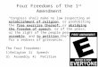 Four Freedoms of the 1 st Amendment “Congress shall make no law respecting an establishment of religion, or prohibiting the free exercise thereof; or abridging