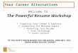 Your Career Alternatives 1 Your Career Alternatives Welcome to The Powerful Resume Workshop Targeting Your Career & Audience Formatting For Maximum Impact