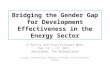 Bridging the Gender Gap for Development Effectiveness in the Energy Sector A Policy and Practitioners Meet Dec 12 – 13, 2011 Amsterdam, The Netherlands