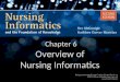 Chapter 6 Overview of Nursing Informatics. Objectives Define nursing informatics (NI) and key terminology Explore NI metastructures, concepts and tools