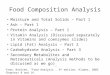 Food Composition Analysis Moisture and Total Solids – Part 1 Ash – Part 1 Protein Analysis – Part 1 Vitamin Analysis (Discussed separately in Vitamins