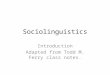 Sociolinguistics Introduction Adapted from Todd M. Ferry class notes