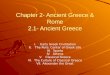 Chapter 2- Ancient Greece & Rome 2.1- Ancient Greece I.Early Greek Civilization II.The Polis: Center of Greek Life III.Sparta IV.Athens V.Classical Greece