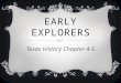 EARLY EXPLORERS Texas History Chapter 4-5. 1 st European to explore the Texas coastline, 1519 Conquistador who invaded the Aztecs SPANISH EXPLORERS De