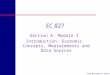 Copyright 1998, R.H. Rasche EC 827 Section A: Module I Introduction: Economic Concepts, Measurements and Data Sources