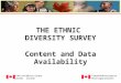 THE ETHNIC DIVERSITY SURVEY Content and Data Availability Statistics Canada Statistique Canada Canadian Heritage Patrimoine canadien