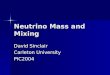 Neutrino Mass and Mixing David Sinclair Carleton University PIC2004