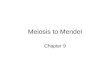 Meiosis to Mendel Chapter 9. Reproduction Asexual reproduction – mitosis –Produces clones – genetically identical individuals What would happen if the