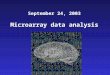 September 24, 2003 Microarray data analysis. Many of the images in this powerpoint presentation are from Bioinformatics and Functional Genomics by Jonathan
