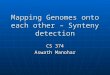 Mapping Genomes onto each other – Synteny detection CS 374 Aswath Manohar