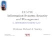 EE579U/5 #1 Spring 2004 © 2000-2004, Richard A. Stanley EE579U Information Systems Security and Management 5. Information Security Law Professor Richard