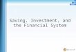 Saving, Investment, and the Financial System. The Financial System The financial system consists of institutions that help to match one person ’ s saving