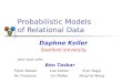 Probabilistic Models of Relational Data Daphne Koller Stanford University Joint work with: Lise Getoor Ming-Fai Wong Eran Segal Avi Pfeffer Pieter Abbeel