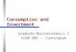 Consumption and Investment Graduate Macroeconomics I ECON 309 -- Cunningham
