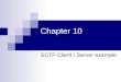Chapter 10 SCTP Client / Server example. Simple echo server using SCTP protocol Send line of text from client to server Server sends the same line back