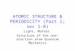 ATOMIC STRUCTURE & PERIODICITY (Part 1; sec 1-8) Light, Matter Structure of the one-electron atom Quantum Mechanics