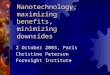 Nanotechnology: maximizing benefits, minimizing downsides 2 October 2003, Paris Christine Peterson Foresight Institute