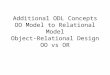 Additional ODL Concepts OO Model to Relational Model Object-Relational Design OO vs OR
