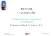 ECE578/5 #1 Fall 2008 © 2000-2008, Richard A. Stanley ECE578 Cryptography 5: Hash Functions, Asymmetric Cryptography Professor Richard A. Stanley, P.E