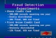 Fraud Detection Experiments Chase Credit Card –500,000 records spanning one year –Evenly distributed –20% fraud, 80% non fraud First Union Credit Card