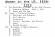 Women in the US, 1850-1919 I. The Condition of Women in the 19th Century A. Separate Spheres-- Myth v. Fact B. Women and the Law II. Women’s Political