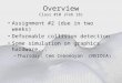 Overview Class #10 (Feb 18) Assignment #2 (due in two weeks) Deformable collision detection Some simulation on graphics hardware... –Thursday: Cem Cebenoyan