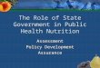 The Role of State Government in Public Health Nutrition Assessment Policy Development Assurance