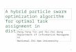 1 A hybrid particle swarm optimization algorithm for optimal task assignment in distributed system Peng-Yeng Yin and Pei-Pei Wang Department of Information