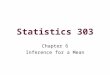 Statistics 303 Chapter 6 Inference for a Mean. Confidence Intervals In statistics, when we cannot get information from the entire population, we take
