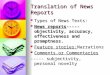 Translation of News Reports Types of News Texts: Types of News Texts: News reports----- objectivity, accuracy, effectiveness and promptness. News reports-----