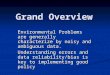 Grand Overview Environmental Problems are generally characterize by noisy and ambiguous data. Understanding errors and data reliability/bias is key to