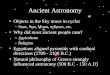 Ancient Astronomy Objects in the Sky move in cycles –Stars, Sun, Moon, eclipses, etc. Why did most ancient people care? –Agriculture –Religion Egyptians