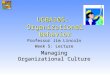 UGBA105: Organizational Behavior Professor Jim Lincoln Week 5: Lecture Managing Organizational Culture