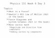 Physics 151 Week 6 Day 3 Topics  What is a Force?  Newton’s 0th Law of Motion (Not in the book)  Force Diagrams and System Schemas (Not in the book)