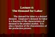 Lecture 4: The Demand for Labor The demand for labor is a derived demand. Employer’s demand for labor is a function of the characteristics of demand in