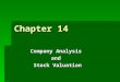 Chapter 14 Company Analysis and Stock Valuation. Financial Leverage   Financial leverage = takes the form of a loan or other borrowings (debt), the