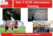 Year 9 GCSE Information Evening. What choices are available. What the process is