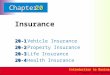 Introduction to Business © Thomson South-Western ChapterChapter Insurance 20-1 20-1Vehicle Insurance 20-2 20-2Property Insurance 20-3 20-3Life Insurance