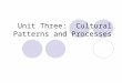 Unit Three: Cultural Patterns and Processes. Culture What is culture? How and why is culture diffused? How is culture imprinted on landscape? How is culture