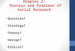 Chapter 2: Process and Problems of Social Research ◦ Question? ◦ Strategy? ◦ Theory? ◦ Design? ◦ Ethical?