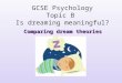 GCSE Psychology Topic B Is dreaming meaningful? Comparing dream theories