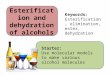Esterification and dehydration of alcohols Starter: Use molecular models to make various alcohol molecules Keywords: Esterification, elimination, ester,