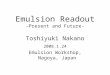 Emulsion Readout -Present and Future- Toshiyuki Nakano 2008.1.24 Emulsion Workshop, Nagoya, Japan