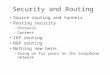 Security and Routing Source routing and tunnels Routing security –Protocol –Content IGP routing BGP routing Nothing new here: –Going on for years on the