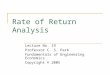 Rate of Return Analysis Lecture No. 19 Professor C. S. Park Fundamentals of Engineering Economics Copyright © 2005